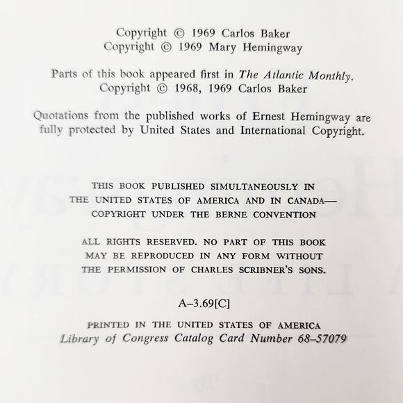 Ernest Hemingway: A Life Story By Carlos Baker 1969 Hardcover Vintage - Picture 2 of 3